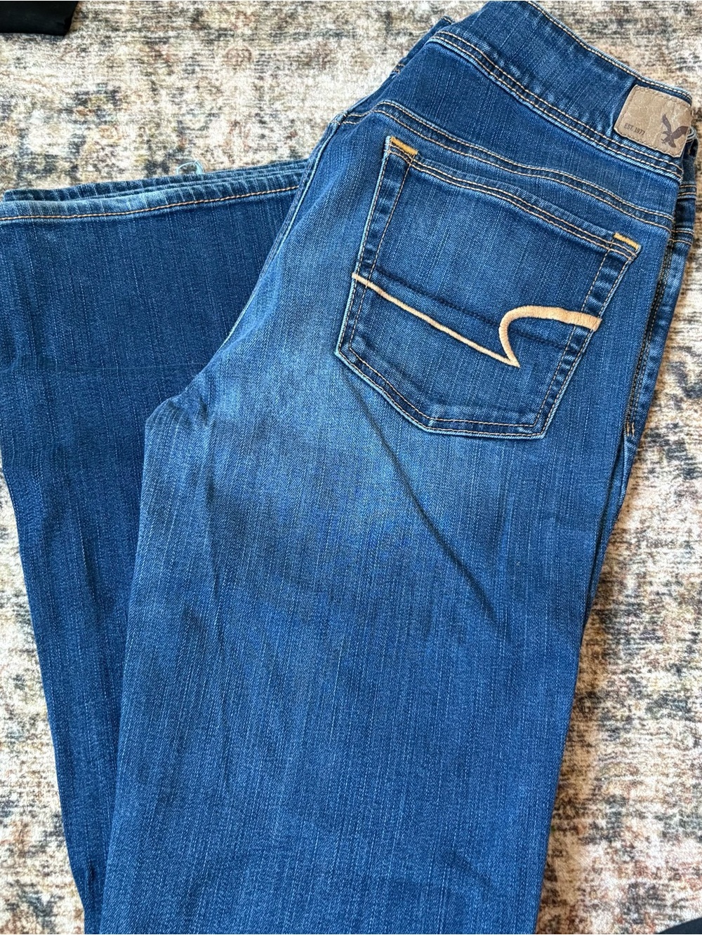 American Eagle Outfitters Dark Blue Bootcut Jeans with Contrast Stitching